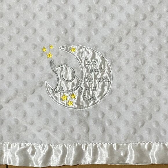 Baby Starters White Blanket Soft Minky Dot and Satin 30x40 Elephant Moon Stars - Picture 1 of 9